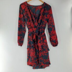 UGUEST Asymmetrical Black Floral‎ Woman's Long Sleeve Dress M